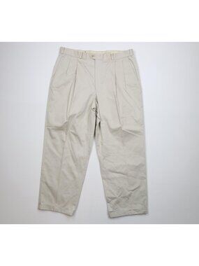 Vintage 90s Pleated Cuffed Wide Leg Chino Pants Mens Size 38x28 Beige Cotton